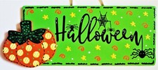 HALLOWEEN PUMPKIN SIGN Autumn Fall Decor Wall Art Door Hanger Wood Plaque Spider