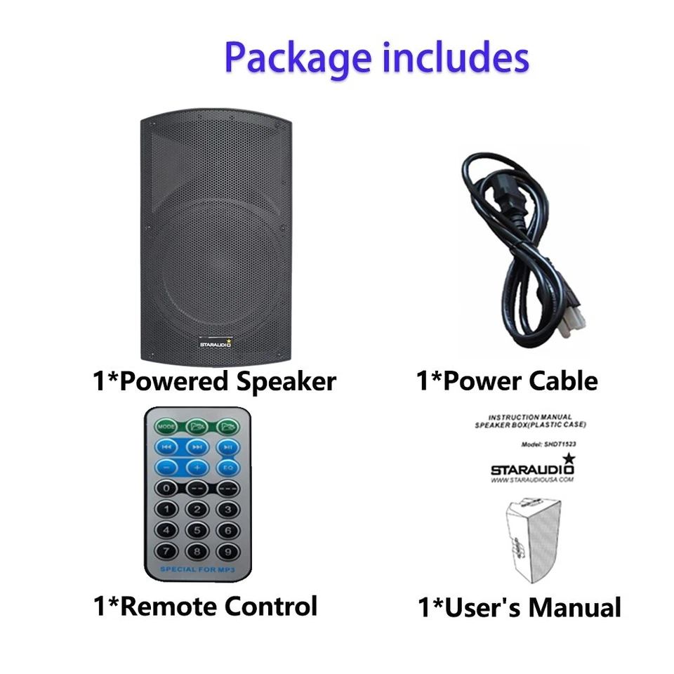 15" PA Powered Speaker 4000 Watts Karaoke Church Speaker W/ Bluetooth USB TWS SD - Image 3 of 4