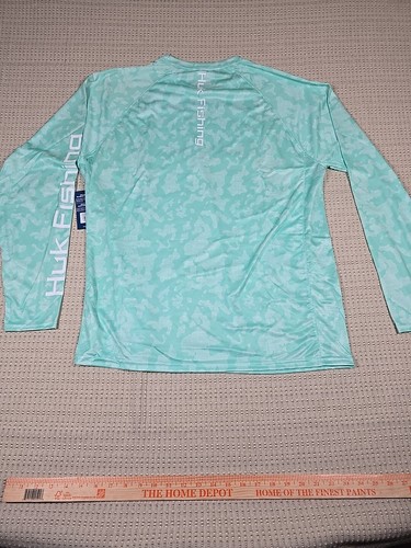 XL HUK Fishing Shirt Mens Green Camo Vented Running Lakes Pursuit UPF 30 Long Sl - Picture 7 of 15