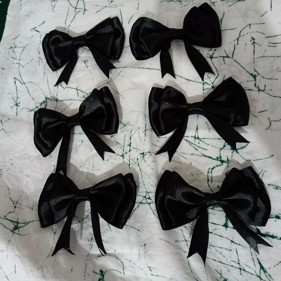 Black 3 inch Satin Ribbon Double Bows 24pcs Ready Made Craft Party Clothes - Image 2 of 4