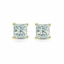 14K Solid Yellow Gold Square Cubic Zirconia Princess Cut Earrings 3mm-8mm