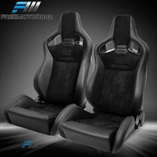 Adjustable Universal Pair Racing Seats Dual Slider Suede PU Carbon Leather Black