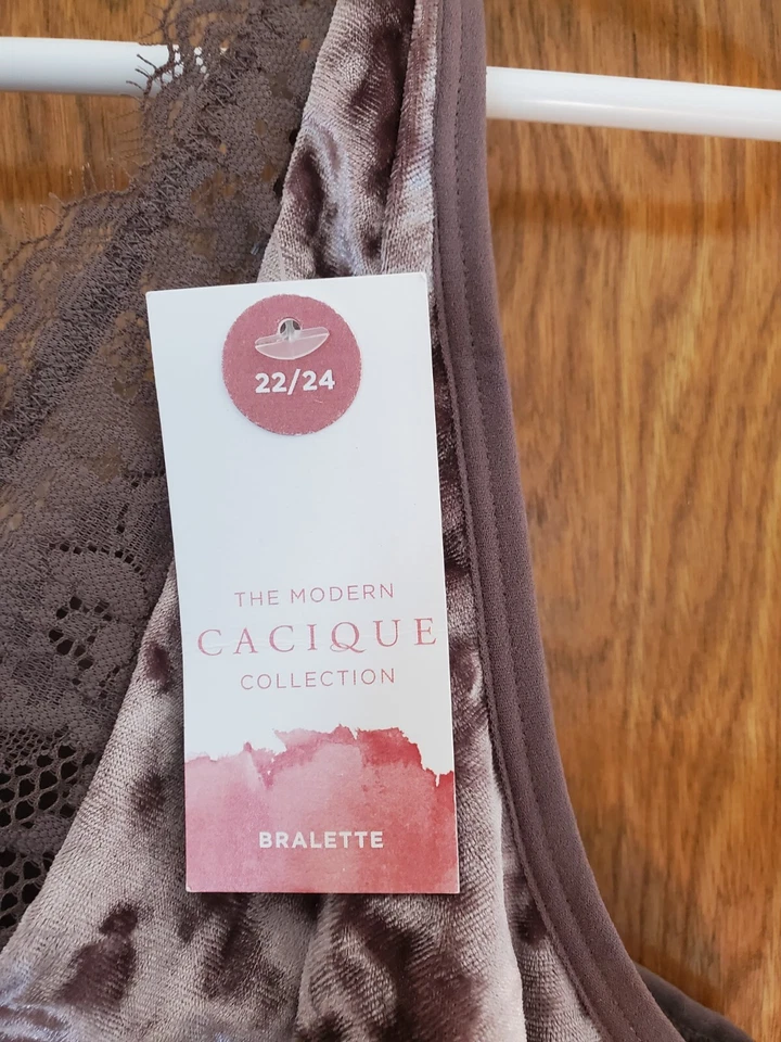 Bralette Lane Bryant Cacique Terciopelo Malva Sin Alambre con Borde de Encaje - Nuevo con etiqueta Foto 2 de 4