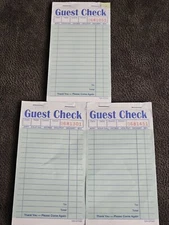 Guest Check 2 Part Double Carbon Restaurant Server Order 50 Page Book LOT OF 3