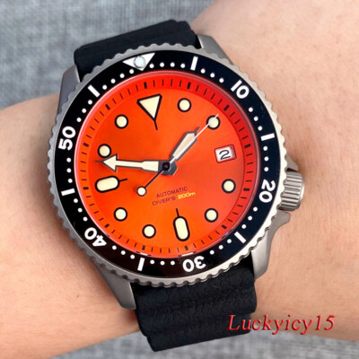 41mm Diver Titanium Men Watch Orange Dial Sapphire Glass NH35 Automatic Rubber