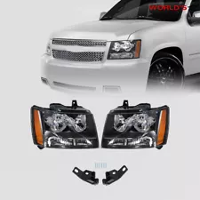 Headlights Pair For Chevy Avalanche/Suburban/Tahoe 2007-2014 Black Halogen Lamps