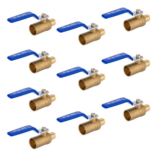 10PCS EFIELD Crimp Pex 3/4 " X 3/4" Sweat Full Port Brass Ball Valve, Lead Free