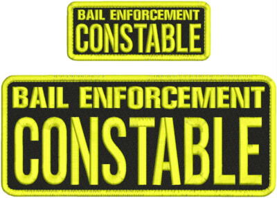 B E CONSTABLE EMBROIDERY PATCH 4X10 & 2X5 HOOK ON BACK YELLOW ON BLACK