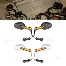 Long Stem Rear View Mirrors LED Turn Signals for Harley Road Electra Glide King