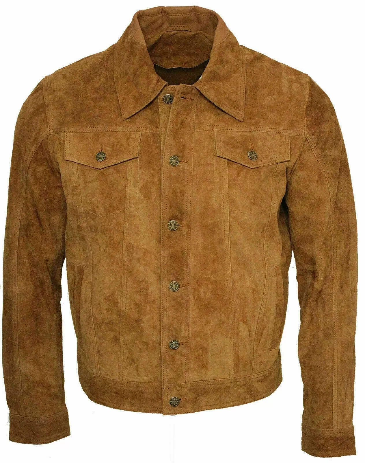 Men Denim Style Western Suede Leather Jacket Jean Style Coat - Denim Jacket