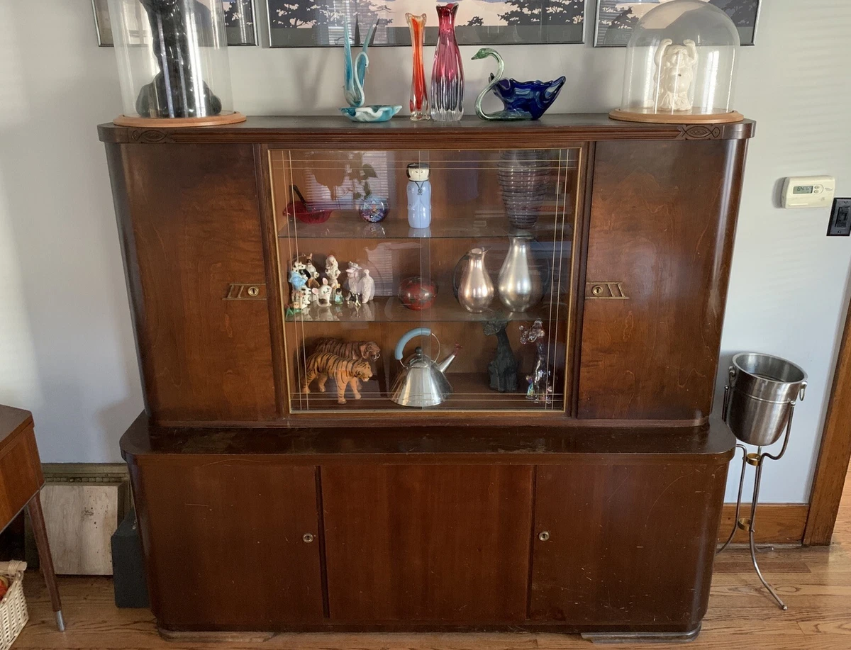 Mid Century Vintage Hutch German Shrunk Cabinet Bar Walnut Danish Cocktail Glass