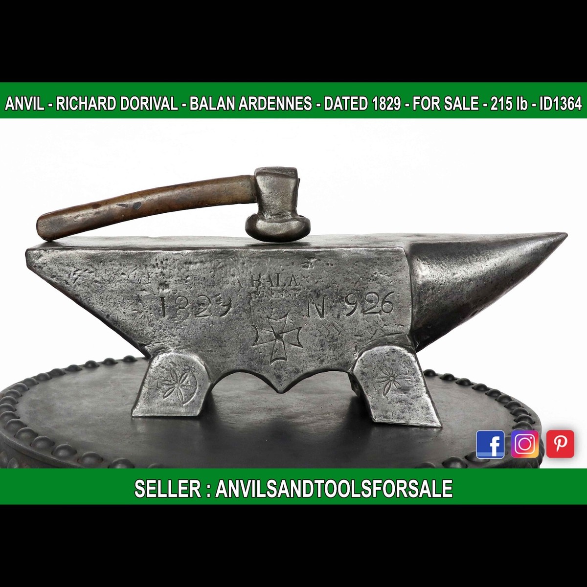 ANVIL - RICHARD DORIVAL - DATED 1829 - 215 lb - ID1364 | eBay