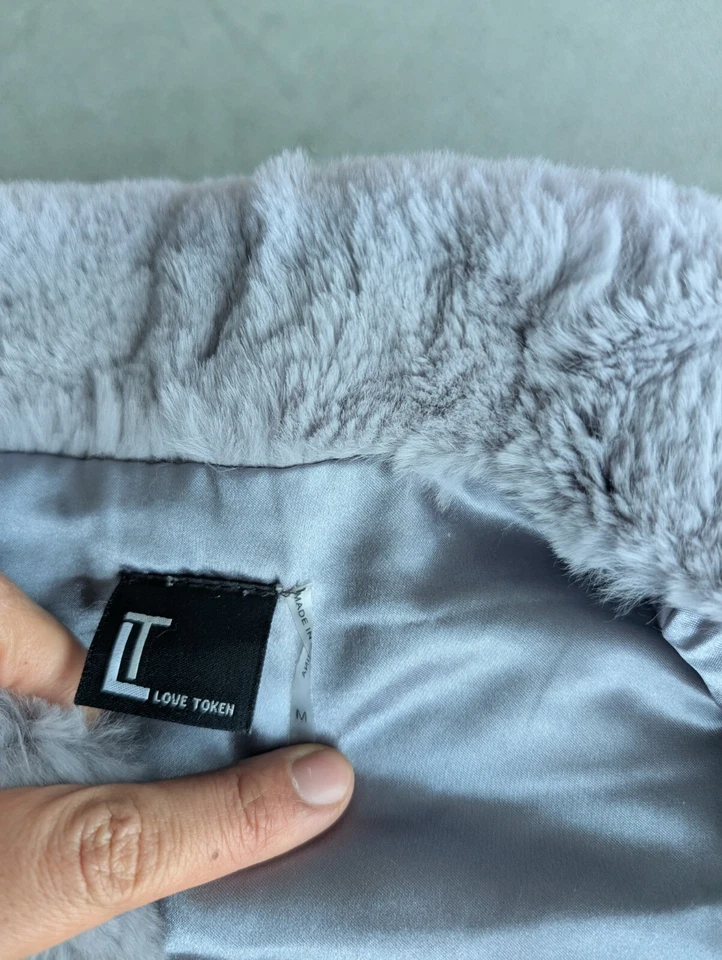 LT Love Token Mujer Genuino Piel de Conejo Chaleco Chaqueta Abrigo Gris Largo Talla Mediana Foto 3 de 4