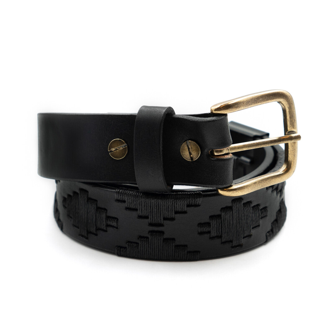 Interchangeable Buckle Embroidered Leather Belt | eBay