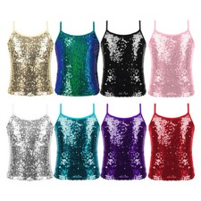 Kids Girls Tops Exercise Tank Vest Modern Dancewear Metallic Costume Fitness