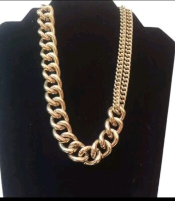 Express Signed Gold Tone Chunky Asymmetrical Loop Curb Chain Collar Necklace Y2K