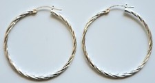 925 Sterling Silver Diamond Cut Hoop Earrings 1.5 inch Round 2 mm Thick 22