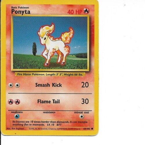 1995, 96, 98 Pokemon Card **Ponyta** - Base Set No. 60/102 - Common 1995, 96, 98 Pokemon Card **Ponyta** - Base Set No. 60/102 - Common