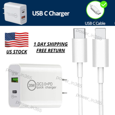 20W PD QC 3.0 Fast Charger Cube Power Adapter USB C Cable For iPhone 13 12 11 XR