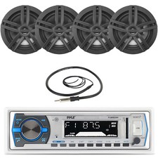 Pyle PLMRB29W 1-DIN Marine Bluetooth MP3 Receiver, 4x 6.5" 180W Max Speakers