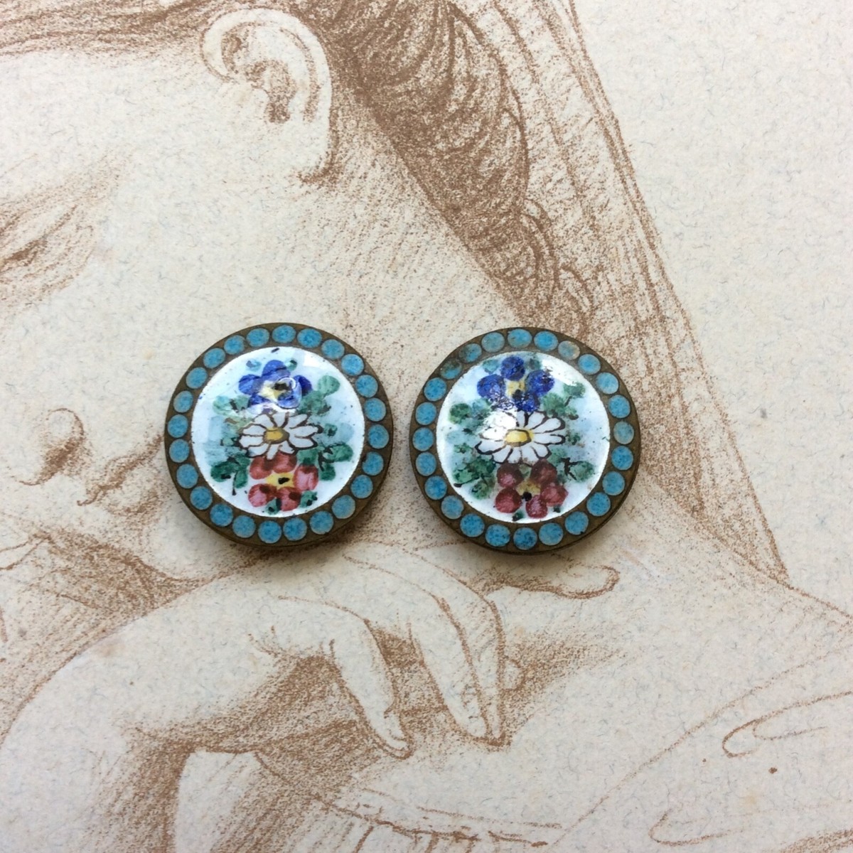 Boucles D'oreilles Anciennes Clips – Émaillées – Vintage – Sans Marque