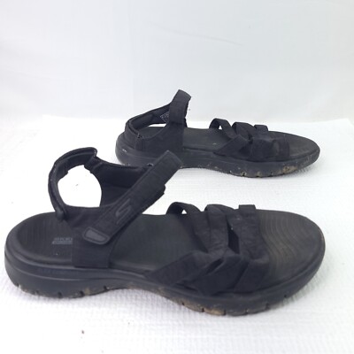 Skechers Ultra Go Size Sandals Goga Mat Black Strappy Flats