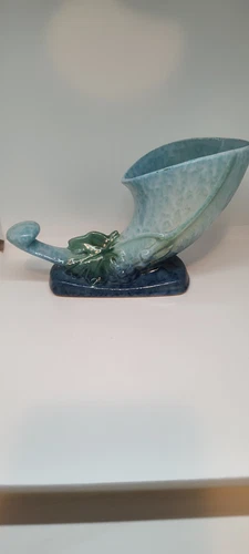 Roseville Wincraft Blue 1948 Mid Century Modern Pottery Cornucopia Vase 221-8