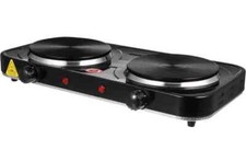 Double Hot Plate 2500W Portable Electric Table Top Hob with Thermostat in BLACK