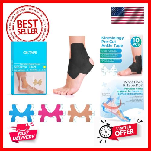 Precut Kinesiology Ankle Tape, 10 Pcs, Pain Relief, Prevent Ankle Sprain, Pro...