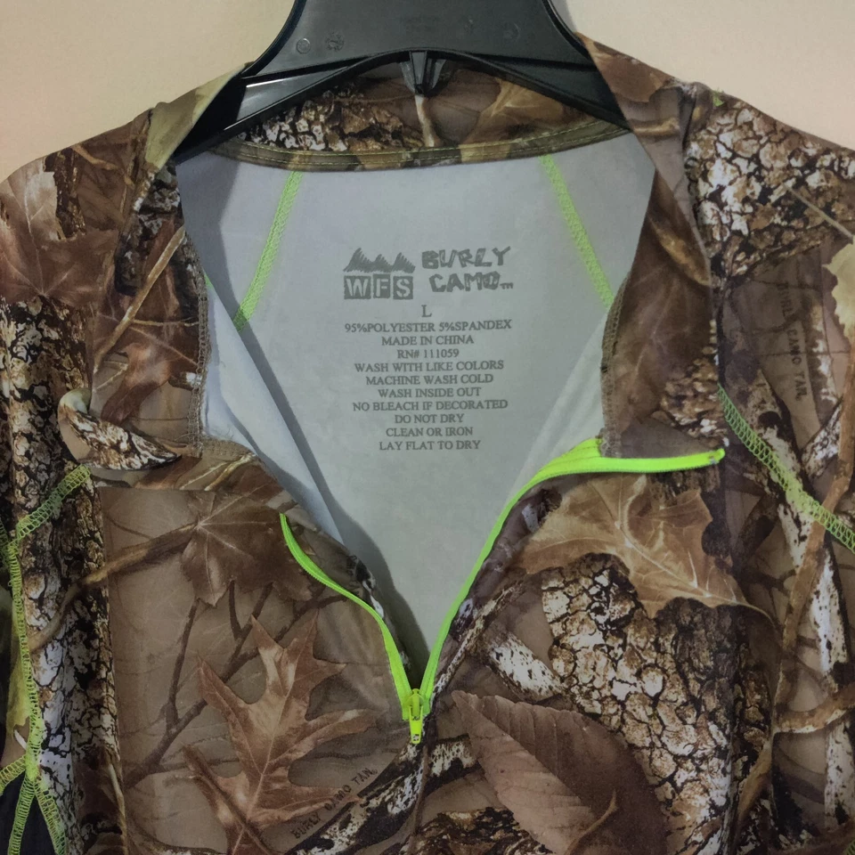 WFS Burly Camo 1/4 Zip Shirt Mens L Long Sleeve Hunting Outdoor Pullover - Image 2 of 4