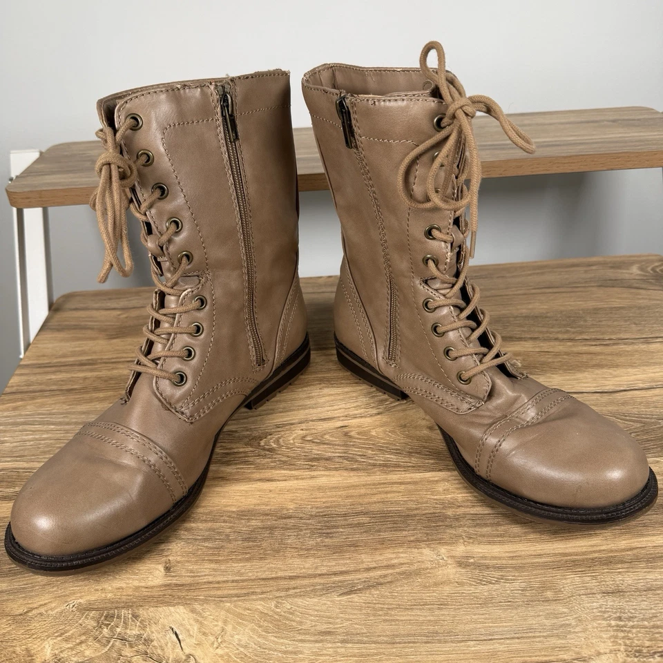 Bota de combate tostada para mujer talla 10 imitación cuero Foto 4 de 4