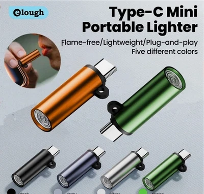 TYPE-C MOBILE CIGARETTE LIGHTER PORTABLE USB AIR-BLOW FLAMELESS WINDPROOF SAFE - Image 1 of 4