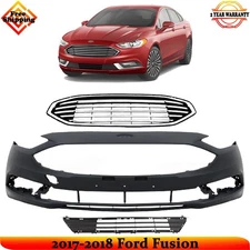 Front Bumper Cover Fascia & Grille Assembly Kit For 2017-2018 Ford Fusion