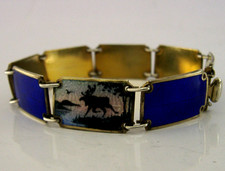 STUNNING NORWEGIAN STERLING SILVER ENAMEL BRACELET c1920 ANTIQUE POLAR BEAR