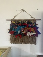 Boho Macrame Wall Hanging  Large Size, 22x23 Woven Vintage Scarfs