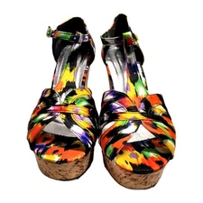 Charming Charlie Sophie Espadrilles Multicolor Abstract Strappy Platforms Size 9