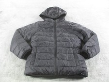 Lands End Jacket Youth Large 10-12 Black Reversible Faux Fur Hooded Puffer