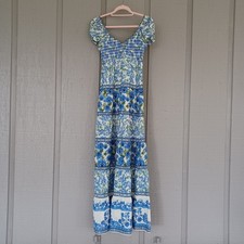 Alice And Olivia Rosalyn Maxi Dress Size 0 Feminine Tiered Floral Cotton Smock