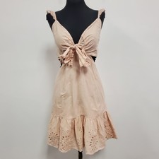 Express Womens Y2K Coquette Babydoll Eyelet Dress Size S Pink Milkmaid Feminine