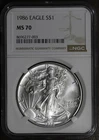 1986 (MS70) American Silver Eagle $1 ASE NGC - First Year