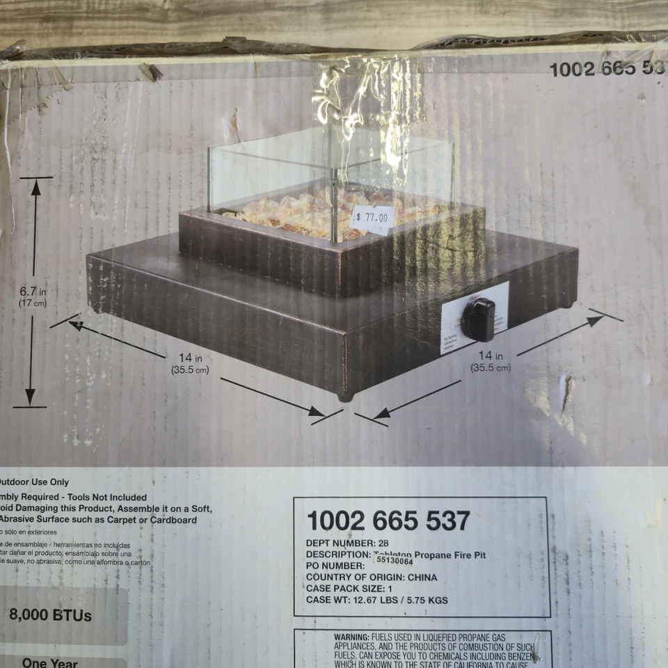 Hampton Bay 14" x 14" x 6.7" 8000 BTU Mesa Cuadrada de Acero Propano Fogata Bronce Foto 2 de 4