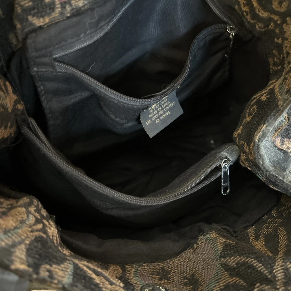 VTG Liz Claiborne Tapestry Handbag, Suede Accent, Leather Straps,  Zipper Pocket - Image 3 of 4