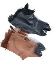Horse Head Set of 2 Rubber Mask Creepy Halloween Costume Theater Adult
