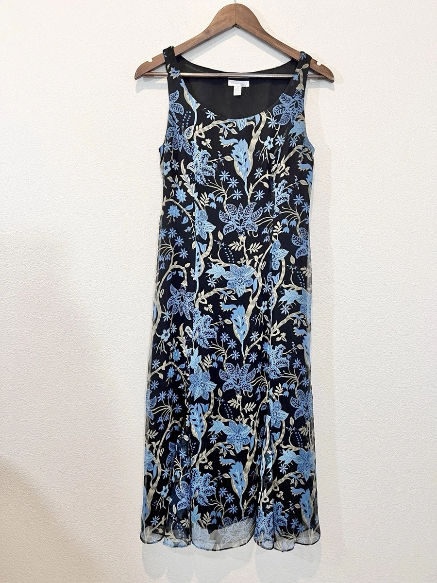 Robe Longue Florale Noire Charter Club Taille 6P - Modèle Petite, Boutonnée, Manches Courtes