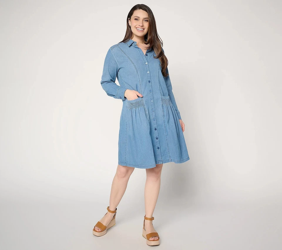 LOGO by Lori Goldstein Regular Chambray Button Front Dress Medium Wash XS New - Image 1 of 1