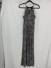 LOFT Women's Maxi Dress XS Black Geometric Print Polyester Spandex