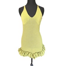 Yellow Green Crochet Mini Sun Dress Ruffle Size L Sexy Club