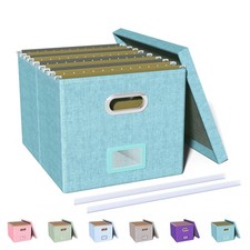 1 PCS File Organizer Box Lid Portable Hanging Letter/Legal Storage Light Blue