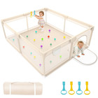 Extra Large Baby Playpen 79x71 - Portable Indoor/Outdoor Soft Mesh Gate (Apricot