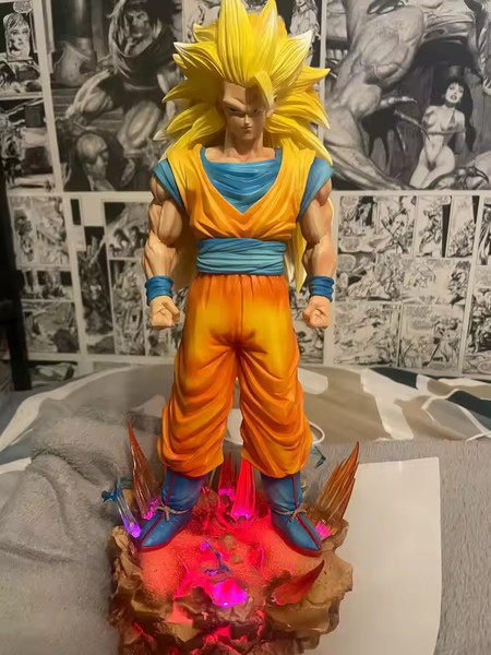 Figura 35cm Dragon Ball Z Son Goku SSJ3 Base Luz LED Super Saiyan 3 Modelo PVC